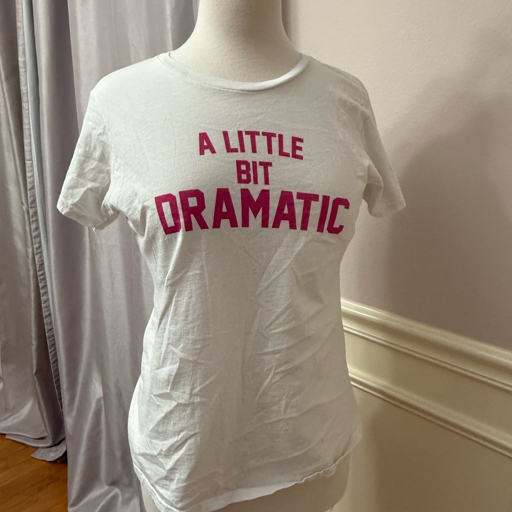 White Short Sleeve Tee with Pink Print